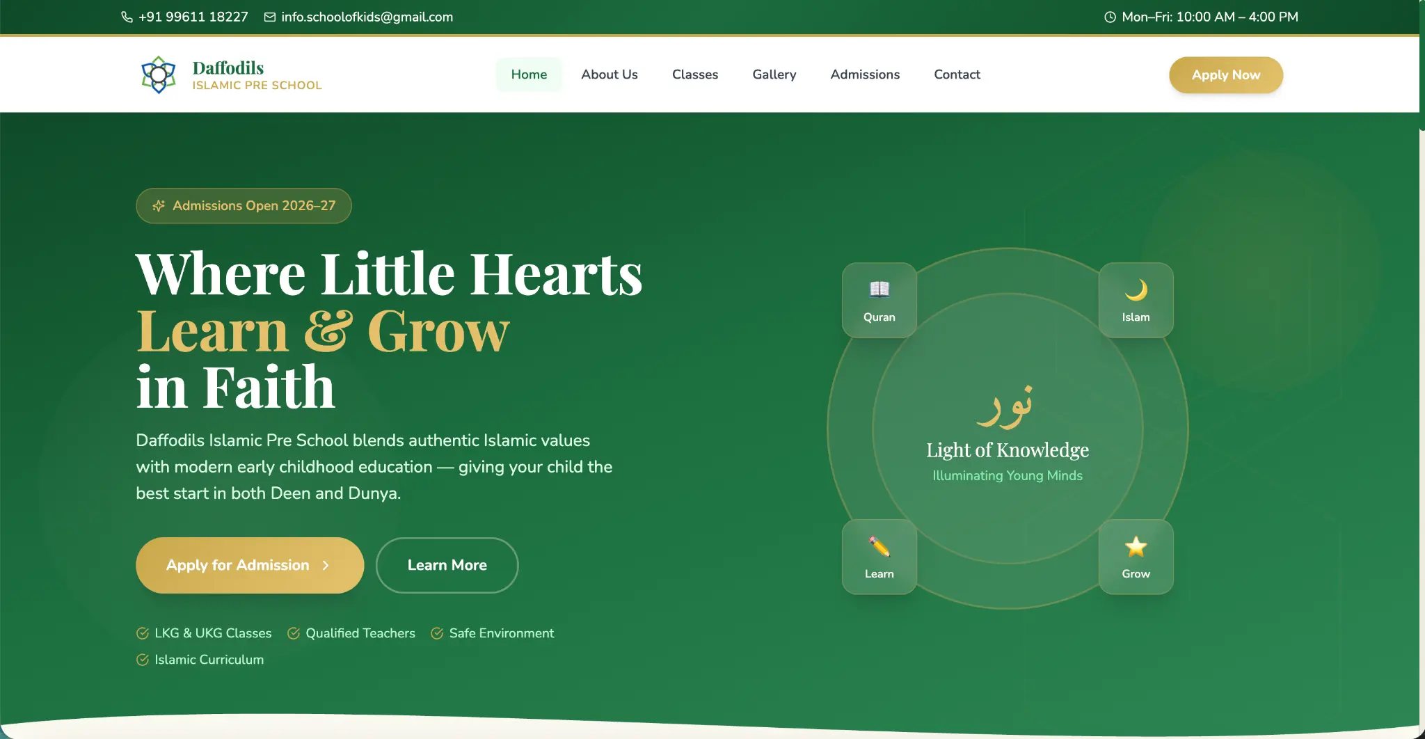 Daffodils Islamic Preschool homepage on desktop