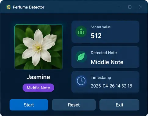 Python desktop interface showing a live sensor value and classified note